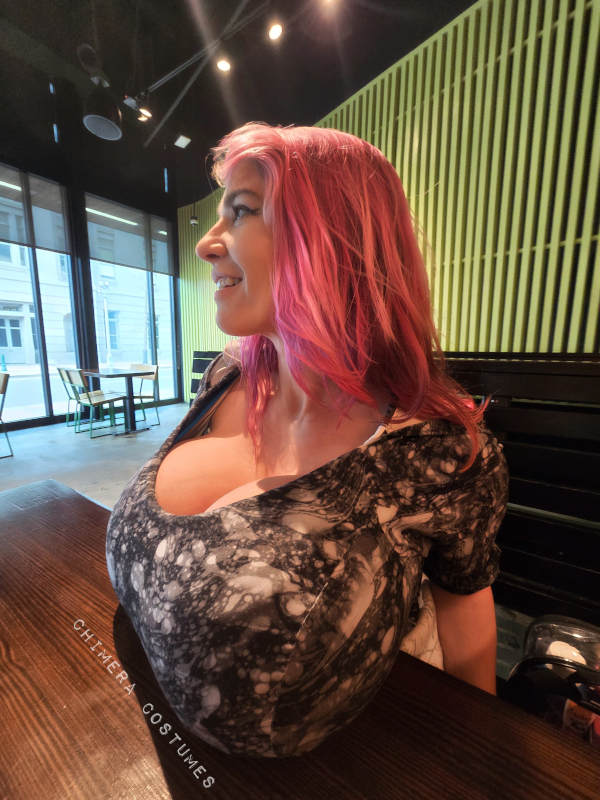 Convention etiquette showcase: full bust cosplayer in a complete convention-appropriate fantasy costume demonstrating body-positive cosplay by Chimera Costumes