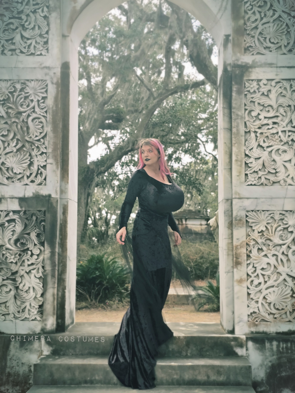 Curvy cosplay costume with rich detail work — Chimera Costumes premium construction example for full bust and plus size cosplay figures