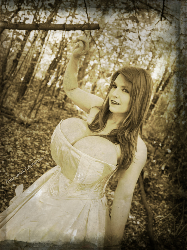 Full figure cosplayer in a well-fitted fantasy costume — princess seam bodice with boning channels and custom sew-in foam cups for large bust support